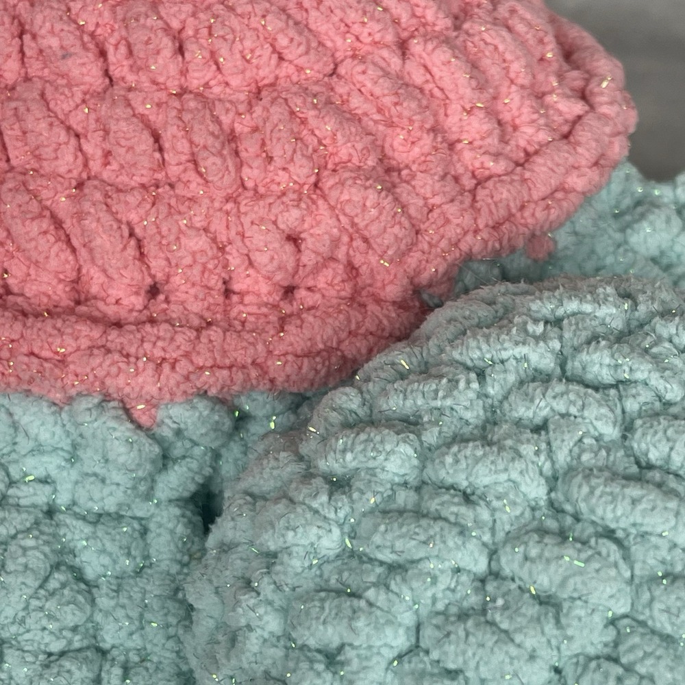 Crochet Turtle Pink Green Sparkles 12" x 13" Handmade Strawberry Pink Lemonade - Picture 3 of 8